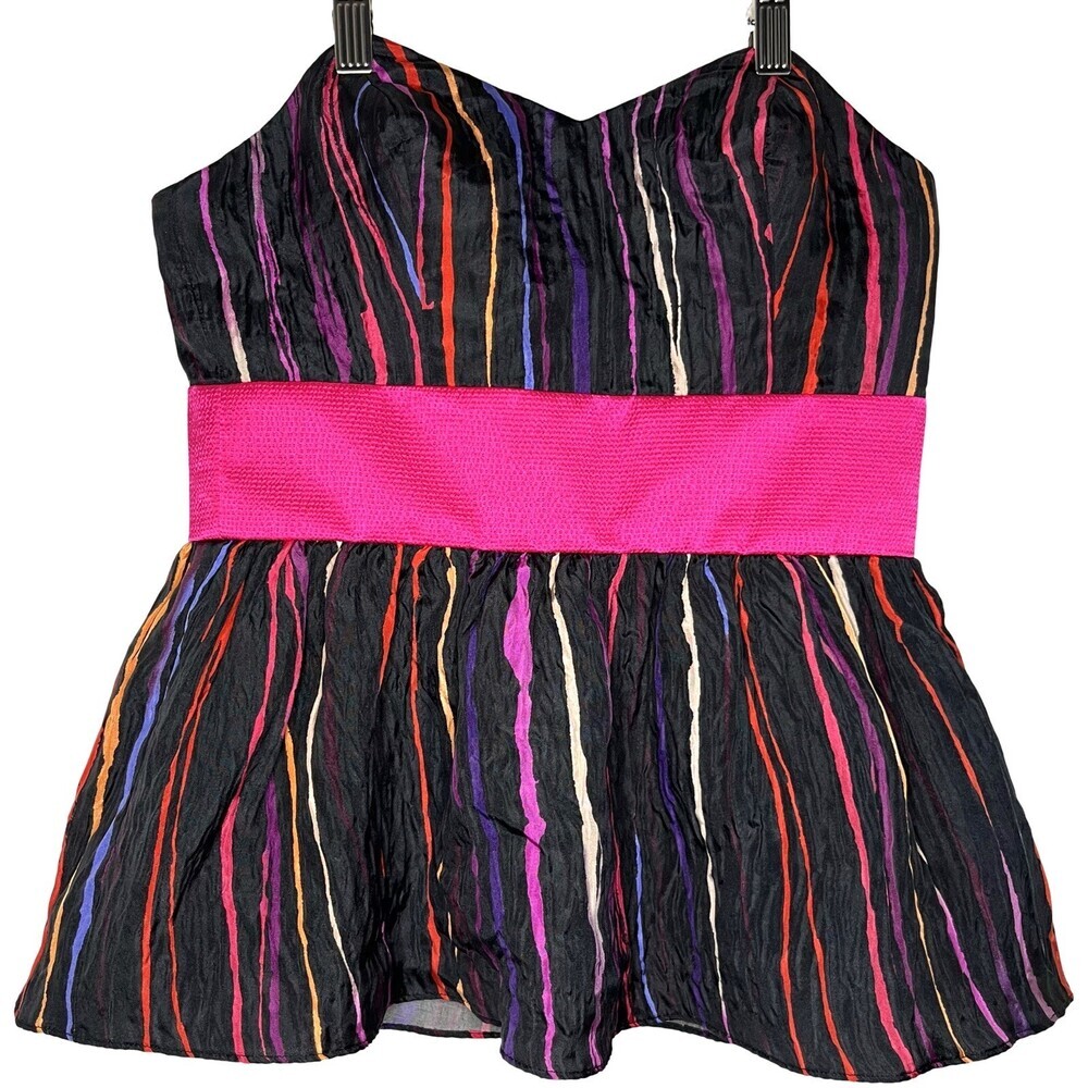 Whitney Eve Womens Top 4 Black Pink Print Silk Peplum Corset Layered Ruffle Y2K